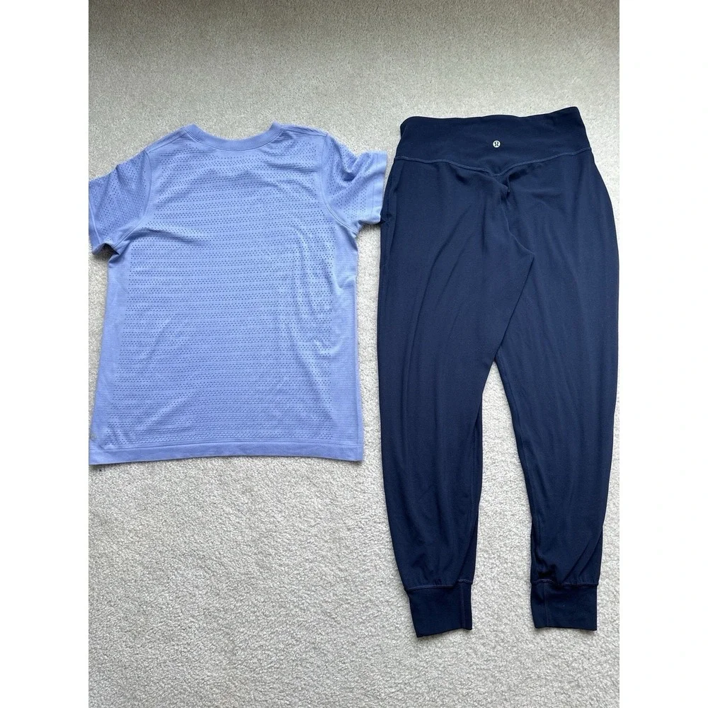 2PC- Lululemon 8 Swiftly Breathe Short Sleeve Squad NEW+ Align Jogger Navy